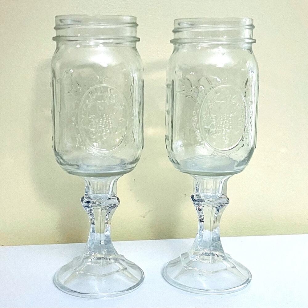 2 Country Redneck Mason Jar Wine Glasses Iced Tea Goblet